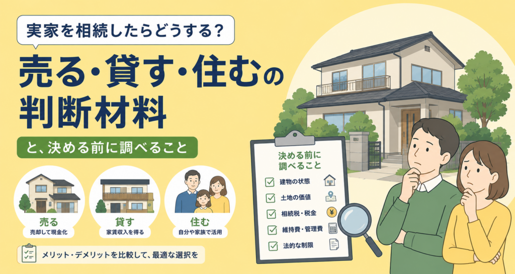 実家を相続したらどうする？｜売る・貸す・住むの判断材料と、決める前に調べること